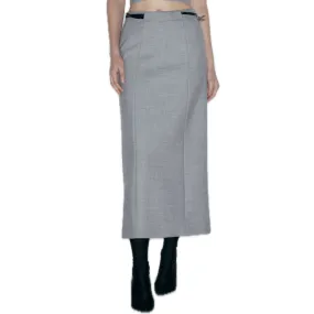Belted Wool Blend Mid-Length Skirt In Gray
