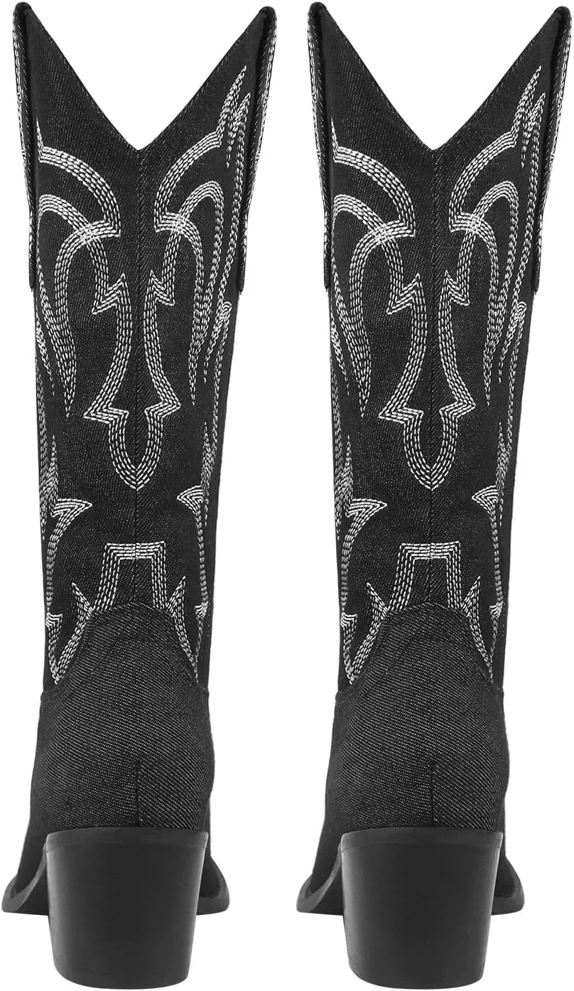 Cowboy Cowgirl Boots for Women Knee High Denim Boots