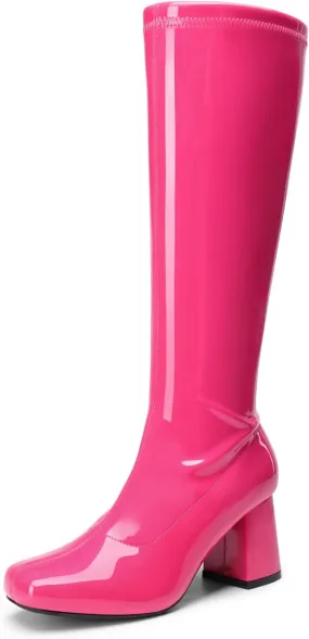 DREAM PAIRS Women's Gogo Boots, Square Toe Chunky Knee High Boots For Women