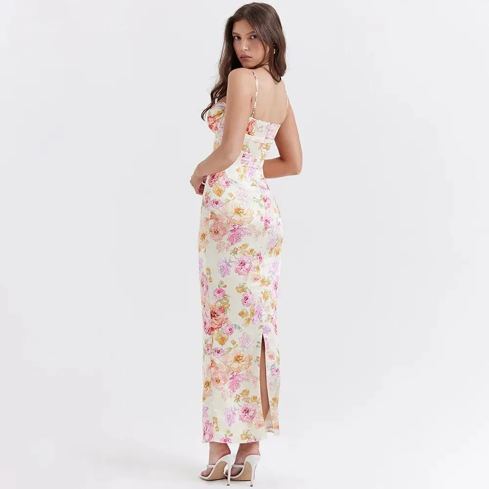 Elsa Floral Satin Maxi Dress