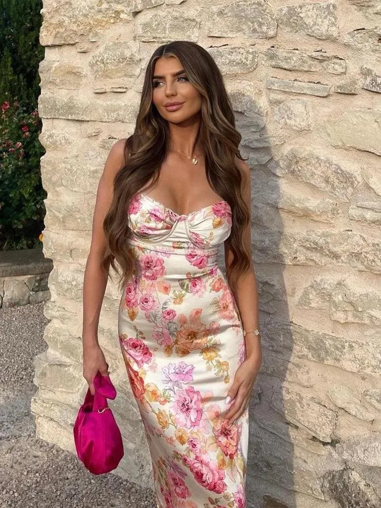 Elsa Floral Satin Maxi Dress