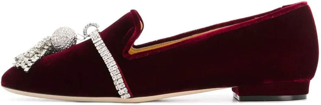 FSJ Women Trendy Round Toe Loafers Fringed Rhinestones Decor Flats Comfort Walking Ballet Shoes Size 4-15 US