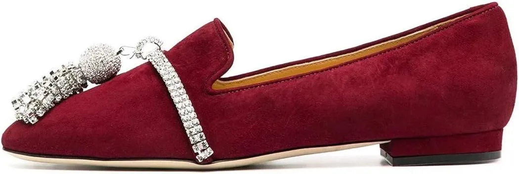 FSJ Women Trendy Round Toe Loafers Fringed Rhinestones Decor Flats Comfort Walking Ballet Shoes Size 4-15 US