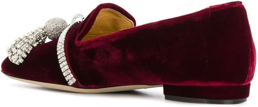 FSJ Women Trendy Round Toe Loafers Fringed Rhinestones Decor Flats Comfort Walking Ballet Shoes Size 4-15 US