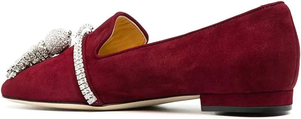 FSJ Women Trendy Round Toe Loafers Fringed Rhinestones Decor Flats Comfort Walking Ballet Shoes Size 4-15 US