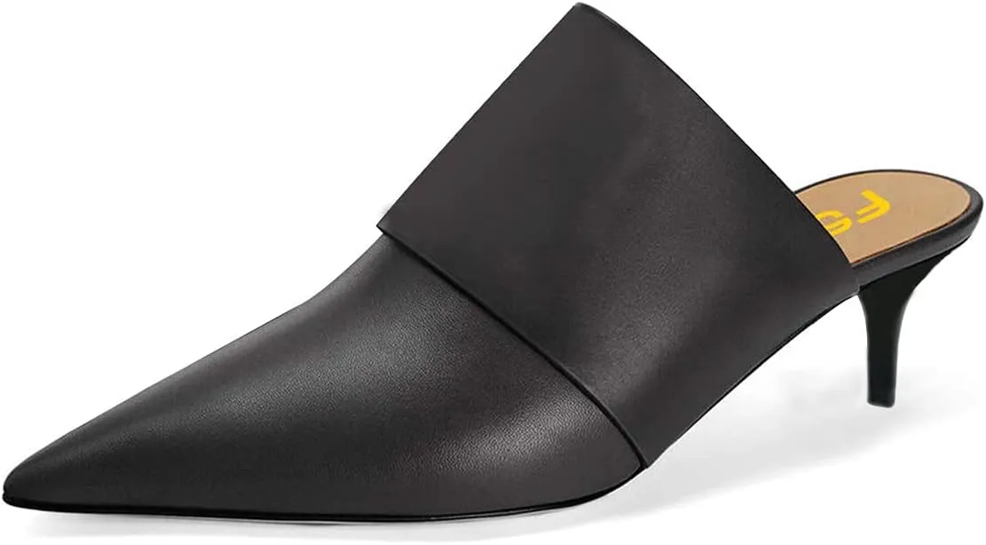 FSJ Women Vintage Slip on Pumps Mules Slide Slipper Pointed Closed Toe Kitten Low Heel Sandals Ladies Girls Evening Party Classic Dress Shoes Size 4-15 US