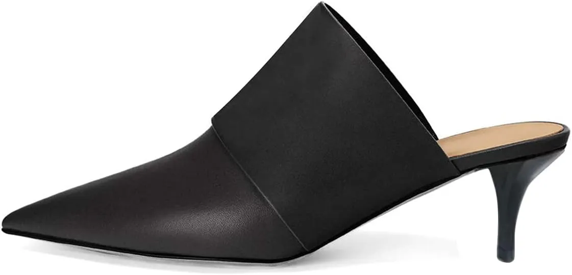 FSJ Women Vintage Slip on Pumps Mules Slide Slipper Pointed Closed Toe Kitten Low Heel Sandals Ladies Girls Evening Party Classic Dress Shoes Size 4-15 US