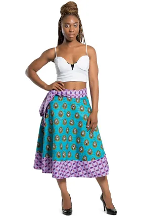 Hannah African Print 2-Seasons Midi Skirt (Pink & Green)