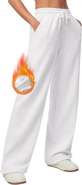 Heathyoga Fleece Lined Wide Leg Sweatpants Women Baggy High Waisted Flare Sweat Pants for Women Joggers with Pockets