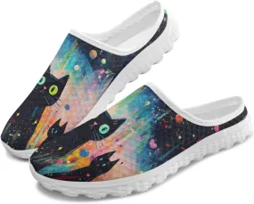 Howilath Cats Print Garden Clogs for Women Arch Support Casual Loafers Mule Sneakers with EVA Sole