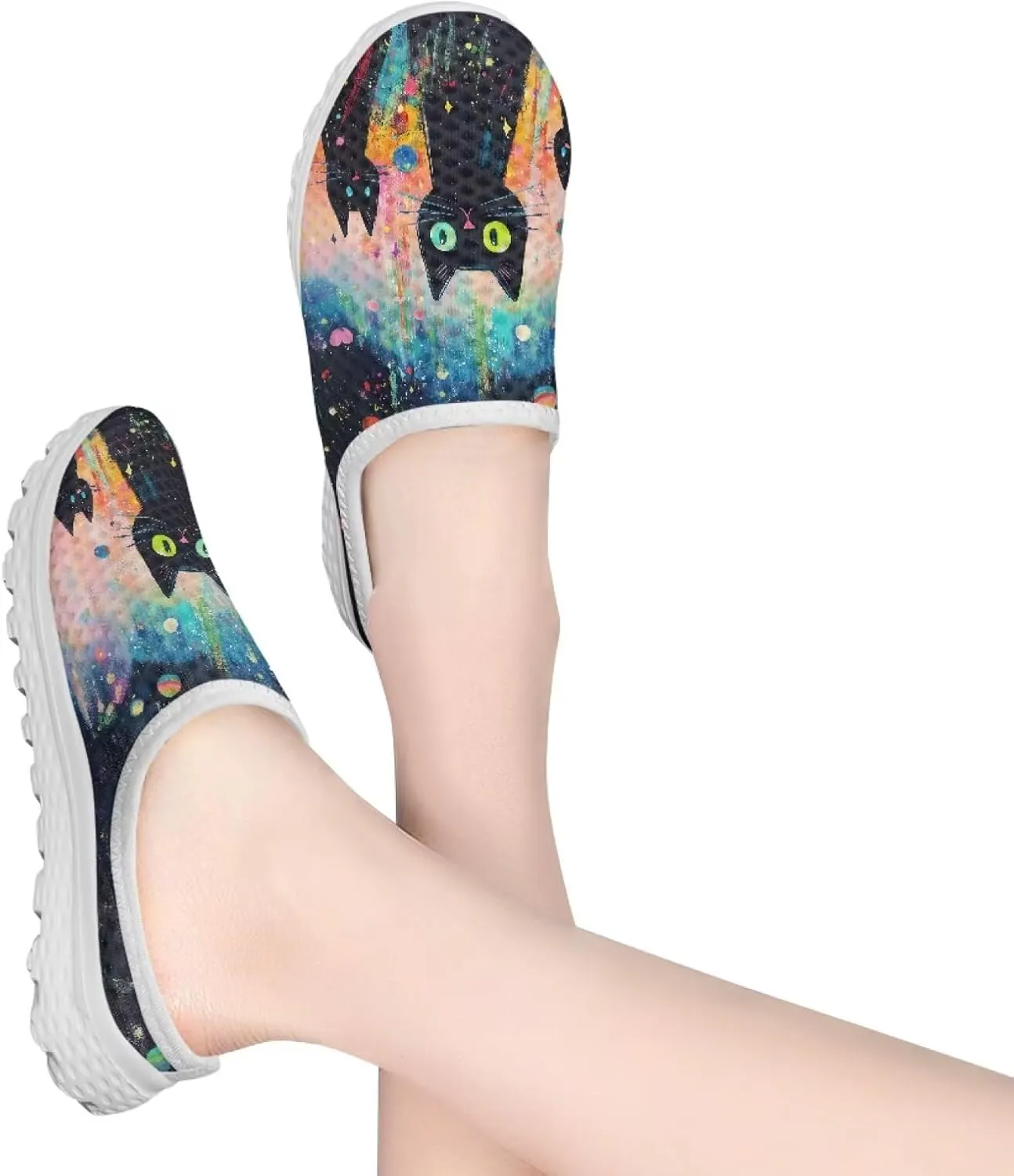 Howilath Cats Print Garden Clogs for Women Arch Support Casual Loafers Mule Sneakers with EVA Sole