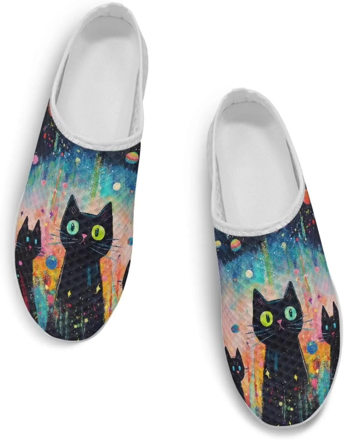 Howilath Cats Print Garden Clogs for Women Arch Support Casual Loafers Mule Sneakers with EVA Sole