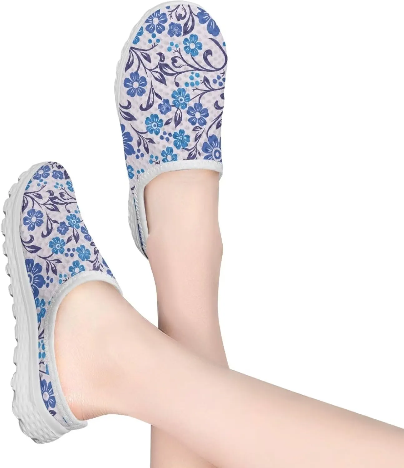 Howilath Flower Print Women's Mule Shoes Casual Garden Clogs Lightweight Slip on Sneakers Mules Sneakers with EVA Sole