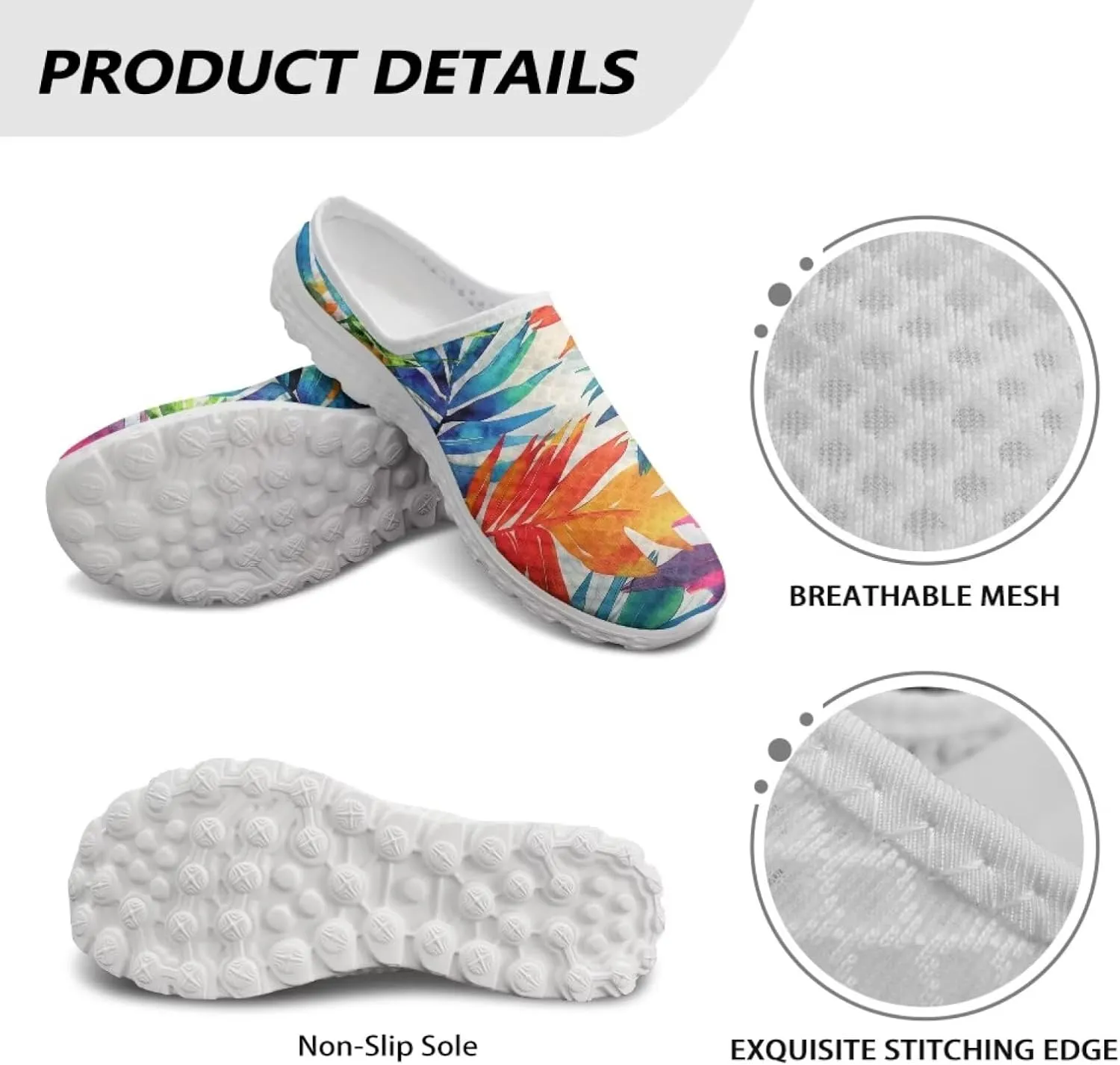 Howilath Flower Print Women's Mule Shoes Casual Garden Clogs Lightweight Slip on Sneakers Mules Sneakers with EVA Sole