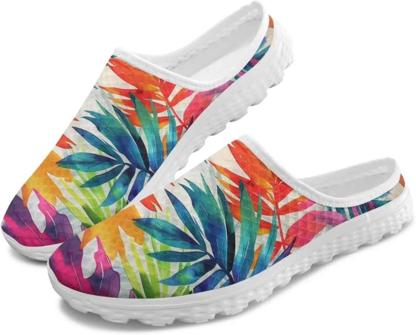 Howilath Flower Print Women's Mule Shoes Casual Garden Clogs Lightweight Slip on Sneakers Mules Sneakers with EVA Sole