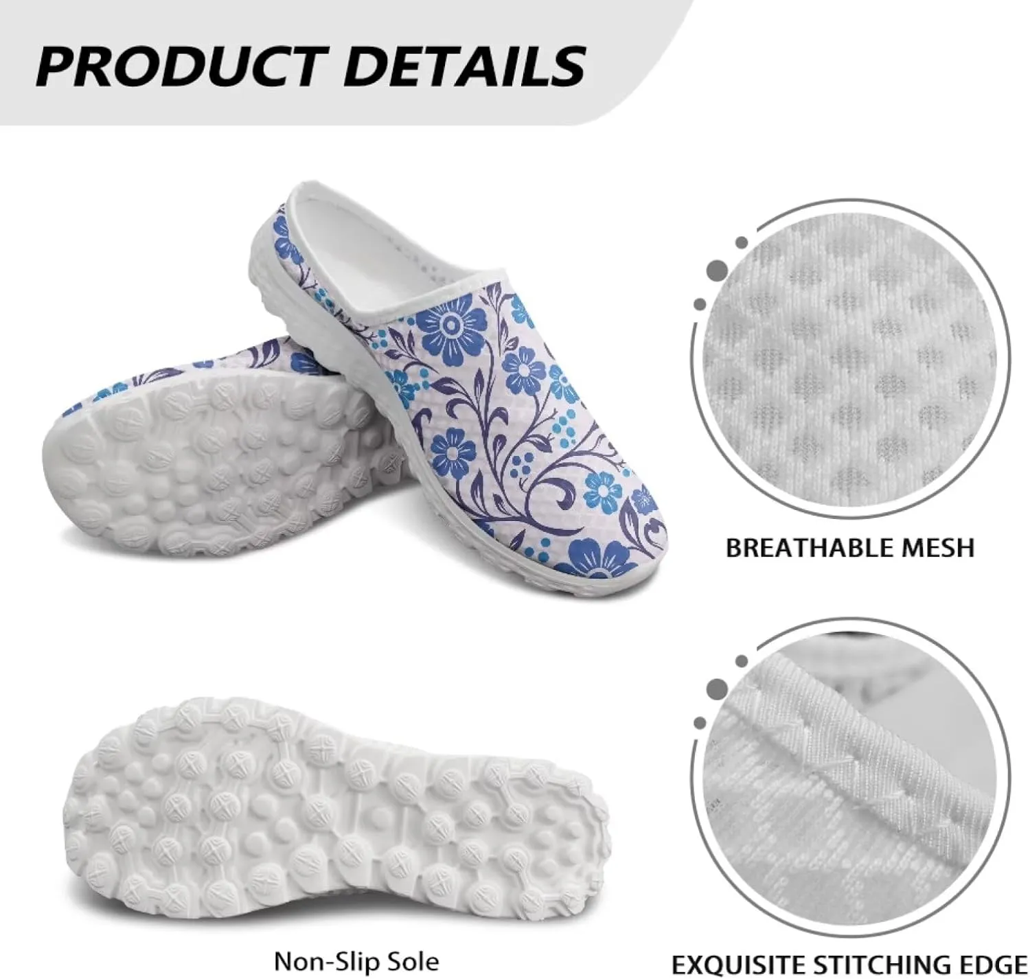 Howilath Flower Print Women's Mule Shoes Casual Garden Clogs Lightweight Slip on Sneakers Mules Sneakers with EVA Sole