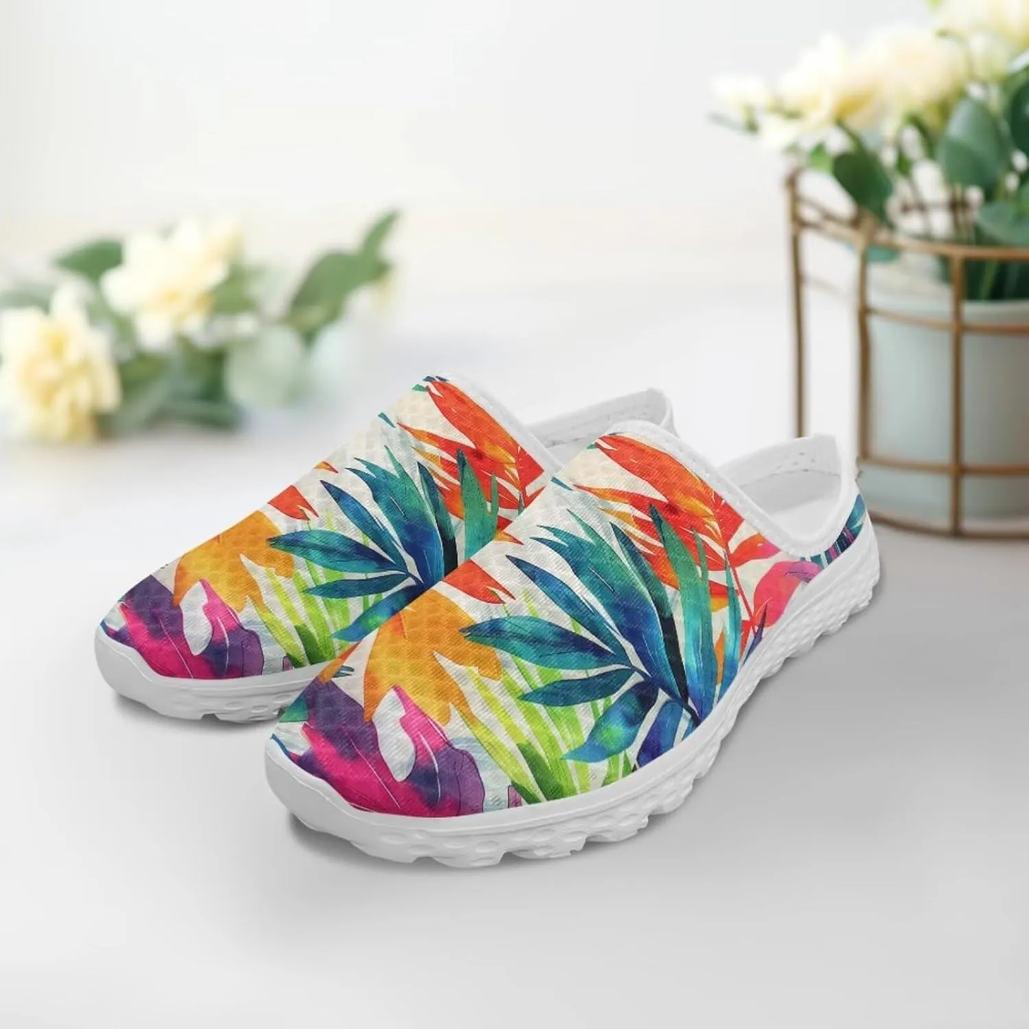 Howilath Flower Print Women's Mule Shoes Casual Garden Clogs Lightweight Slip on Sneakers Mules Sneakers with EVA Sole