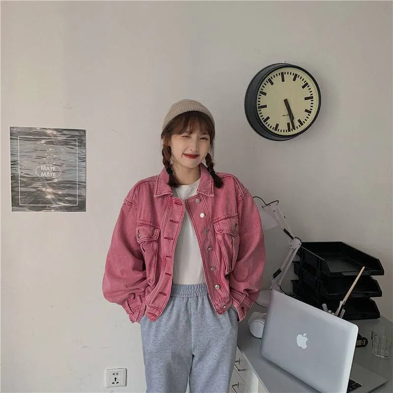 Joskaa Black Friday Sales Korean Denim Jacket For Women Harajuku Single Breasted Short Jeans Jackets 2024 Casual Pockets Solid Long Sleeve Female Coats