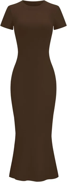 LOMON Women Fishtail Hem Ribbed Maxi Dresses Summer Casual Stylish Y2k Sexy Fitted Lady Elegant Cotton Soft Lounge Dress