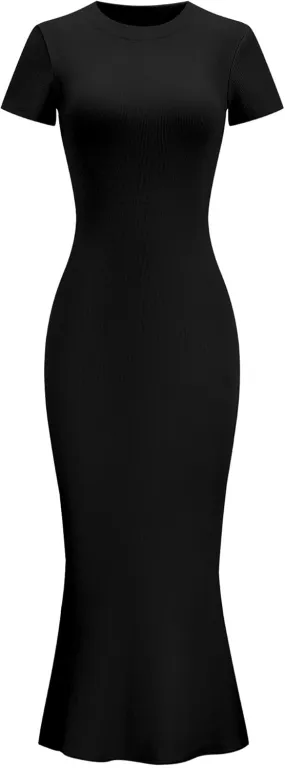 LOMON Women Fishtail Hem Ribbed Maxi Dresses Summer Casual Stylish Y2k Sexy Fitted Lady Elegant Cotton Soft Lounge Dress