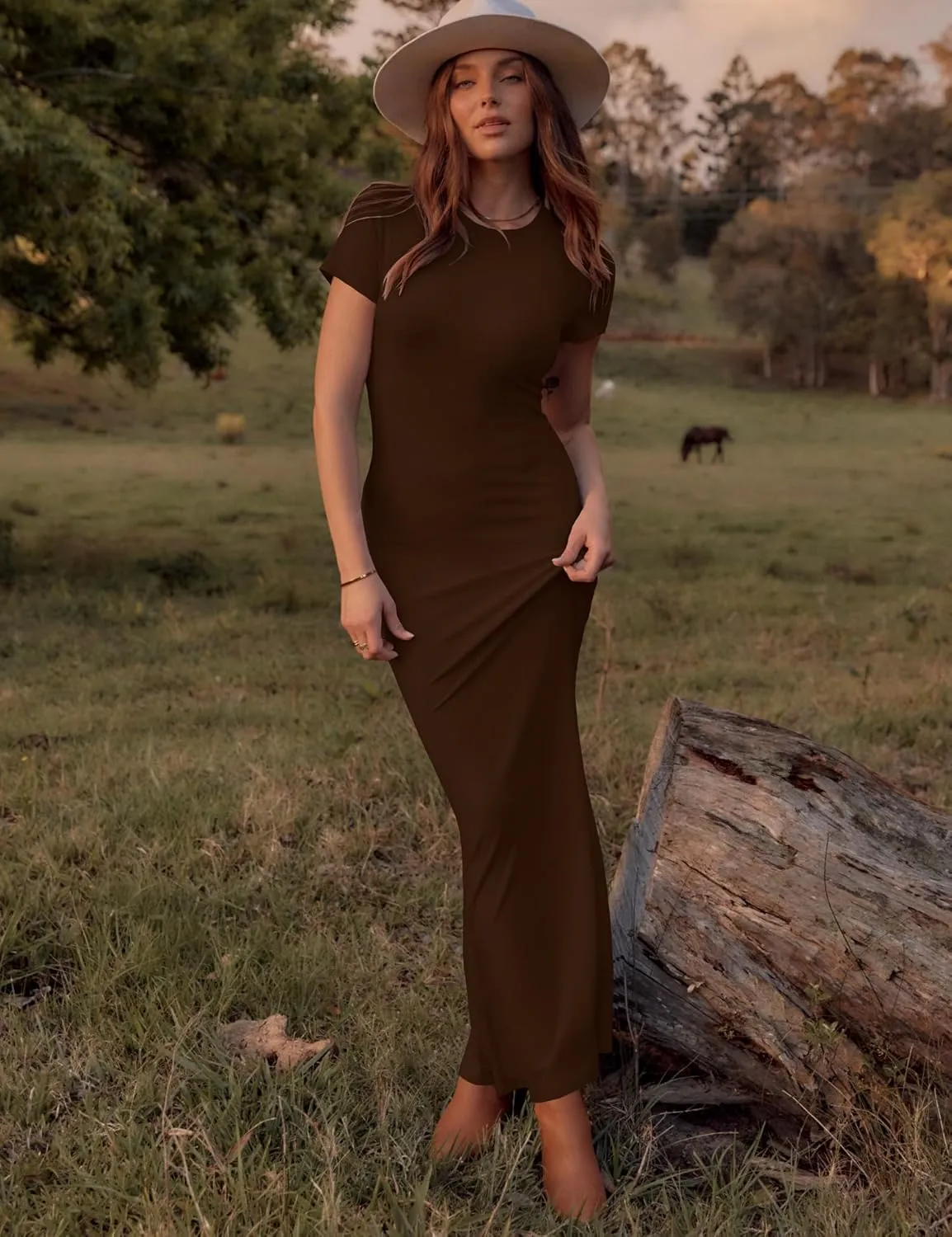 LOMON Women Fishtail Hem Ribbed Maxi Dresses Summer Casual Stylish Y2k Sexy Fitted Lady Elegant Cotton Soft Lounge Dress