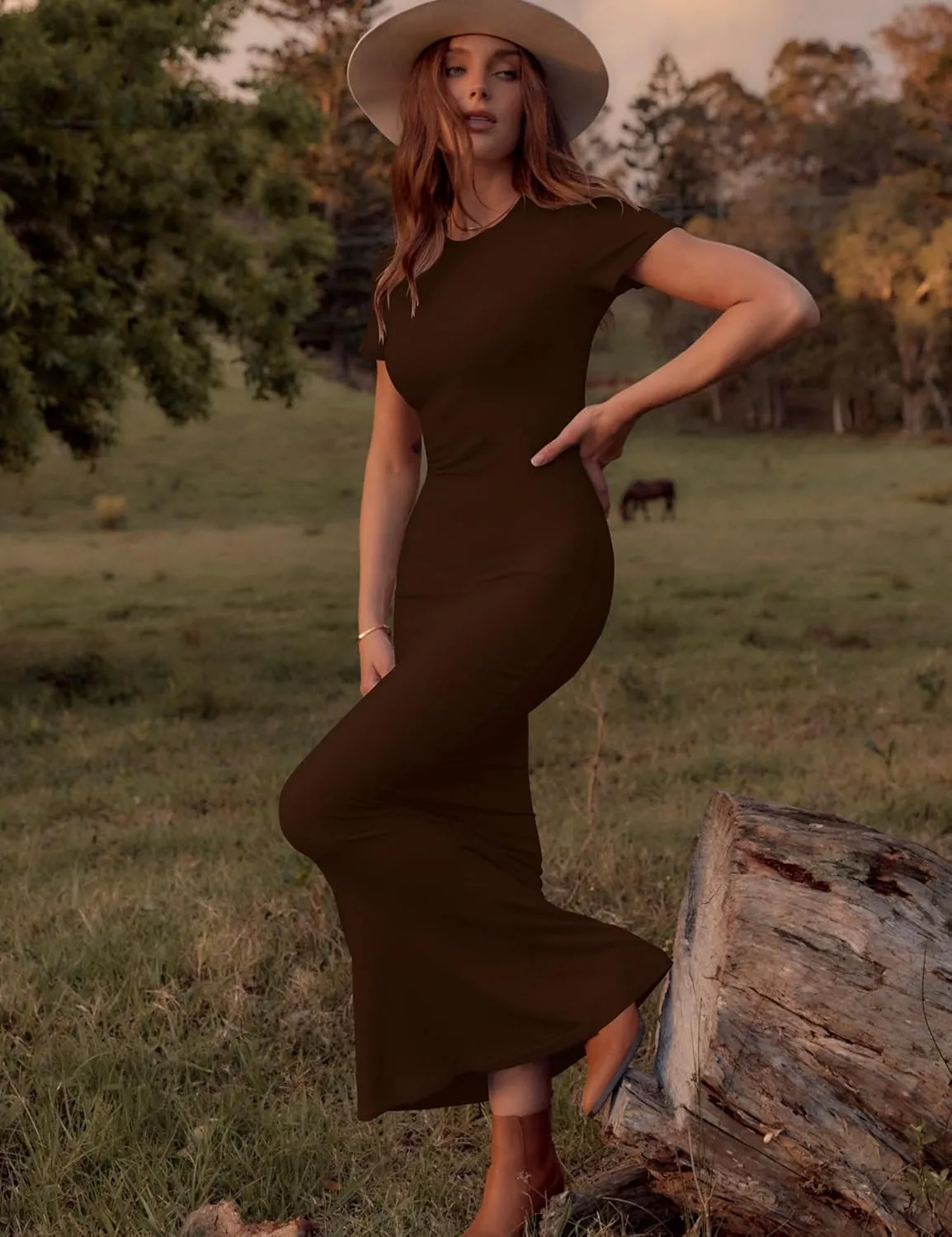 LOMON Women Fishtail Hem Ribbed Maxi Dresses Summer Casual Stylish Y2k Sexy Fitted Lady Elegant Cotton Soft Lounge Dress