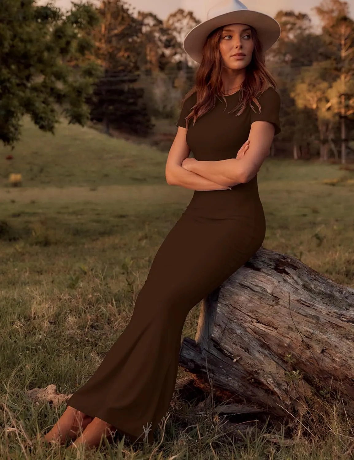 LOMON Women Fishtail Hem Ribbed Maxi Dresses Summer Casual Stylish Y2k Sexy Fitted Lady Elegant Cotton Soft Lounge Dress