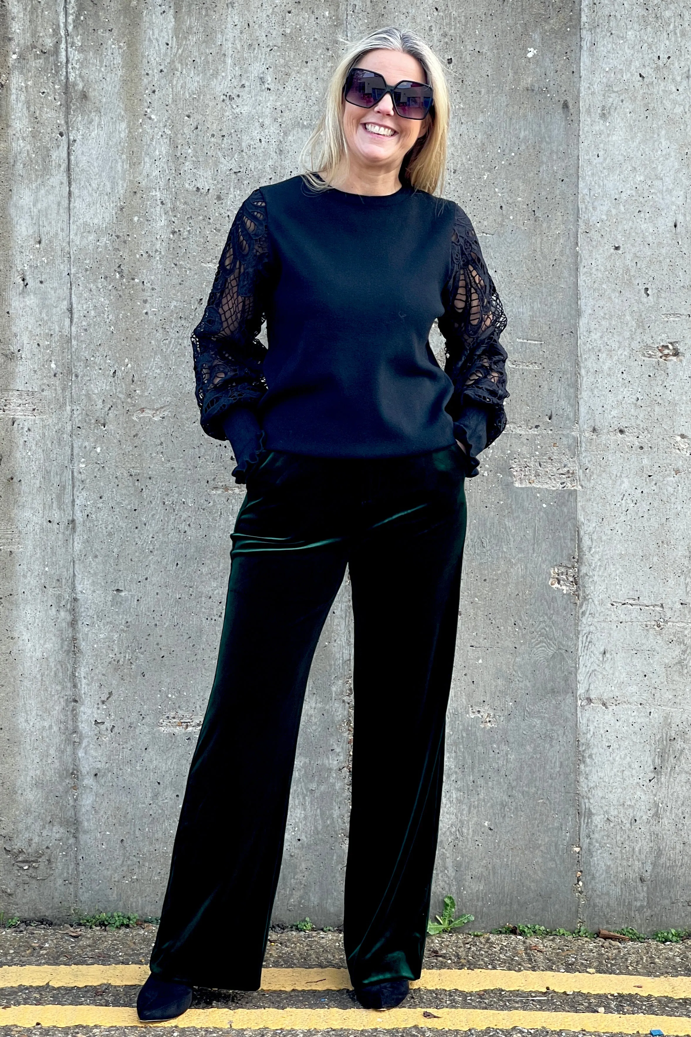 Molly Crochet Sleeve Jumper | Black