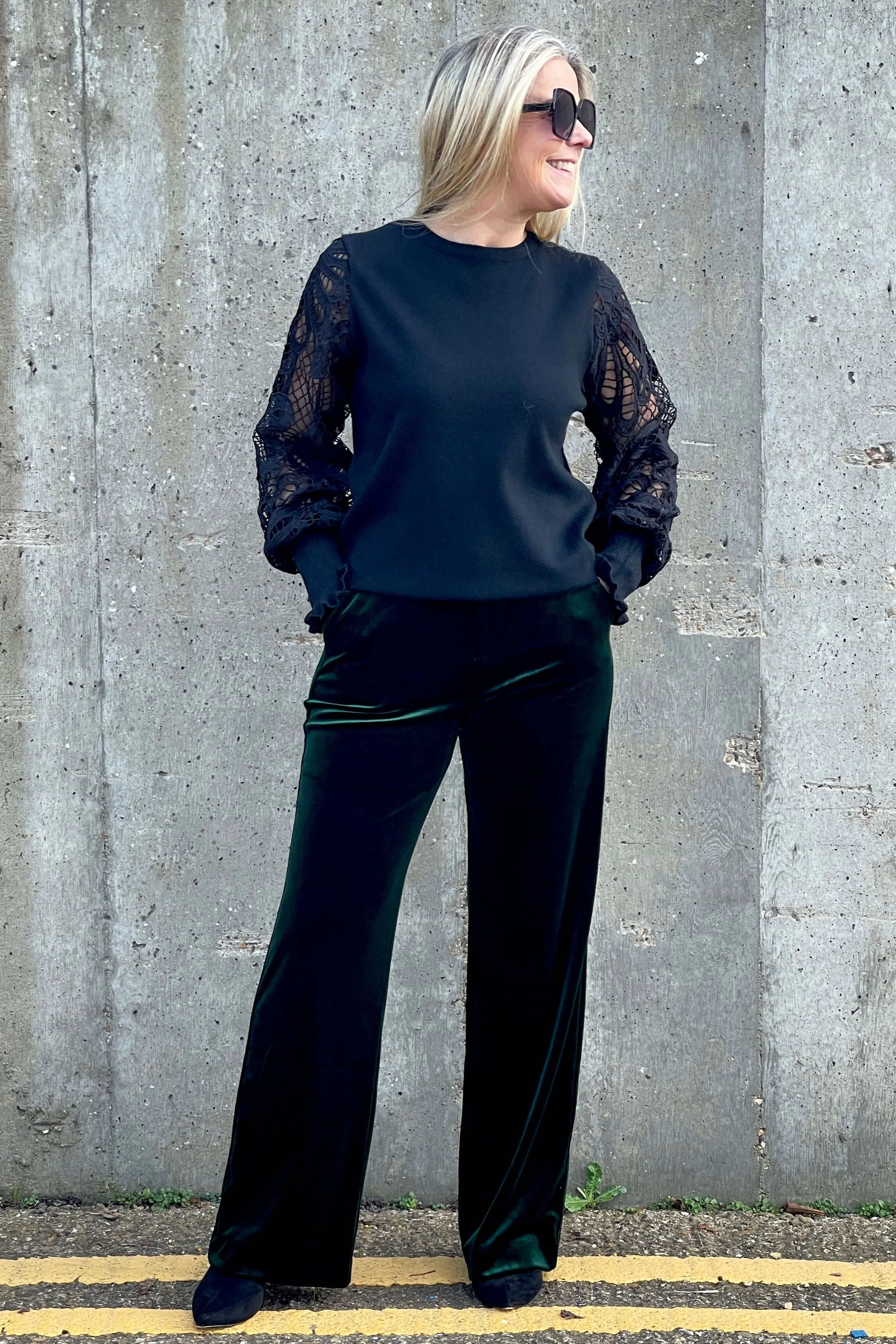 Molly Crochet Sleeve Jumper | Black