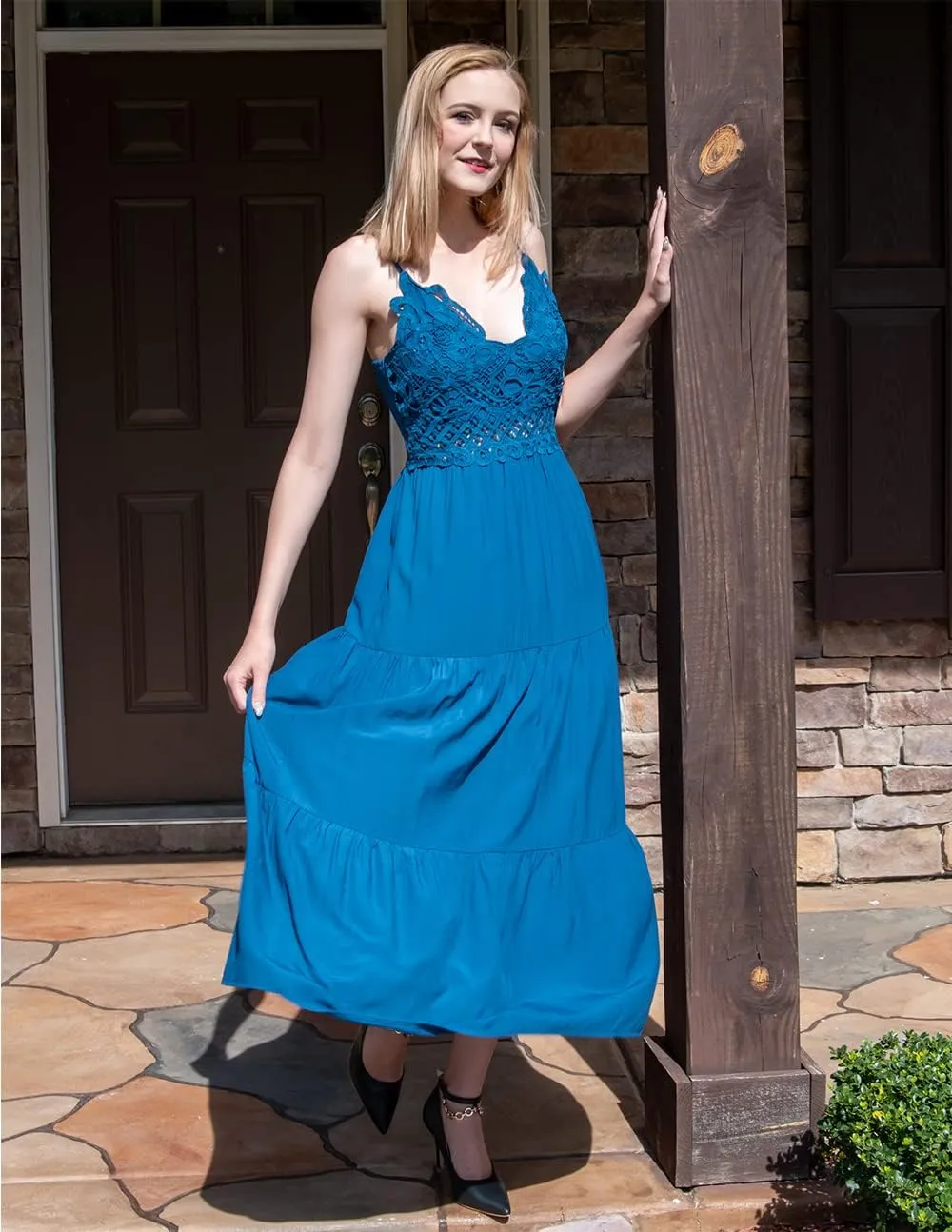 OUGES Womens' Maternity Maxi Dress Spaghetti Strap Baby Shower Pregnancy Dresses for Photoshoot