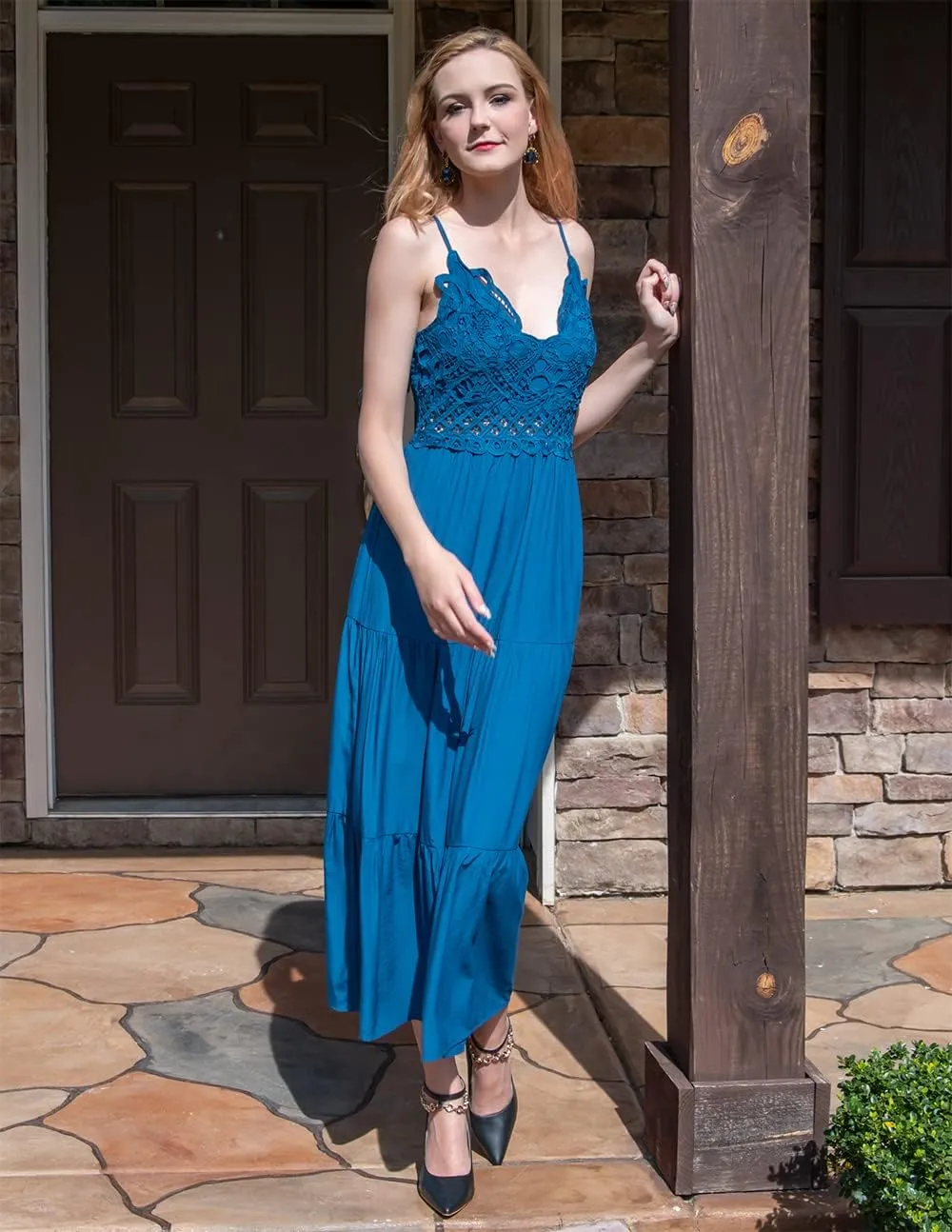 OUGES Womens' Maternity Maxi Dress Spaghetti Strap Baby Shower Pregnancy Dresses for Photoshoot