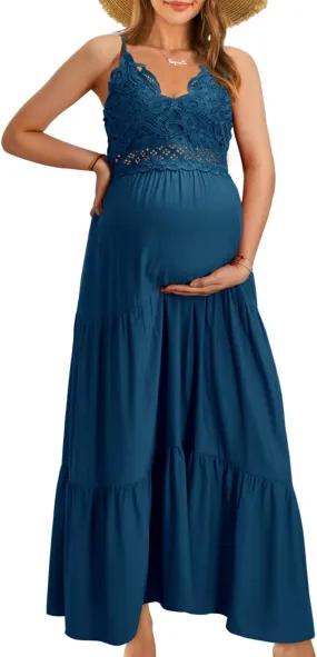 OUGES Womens' Maternity Maxi Dress Spaghetti Strap Baby Shower Pregnancy Dresses for Photoshoot