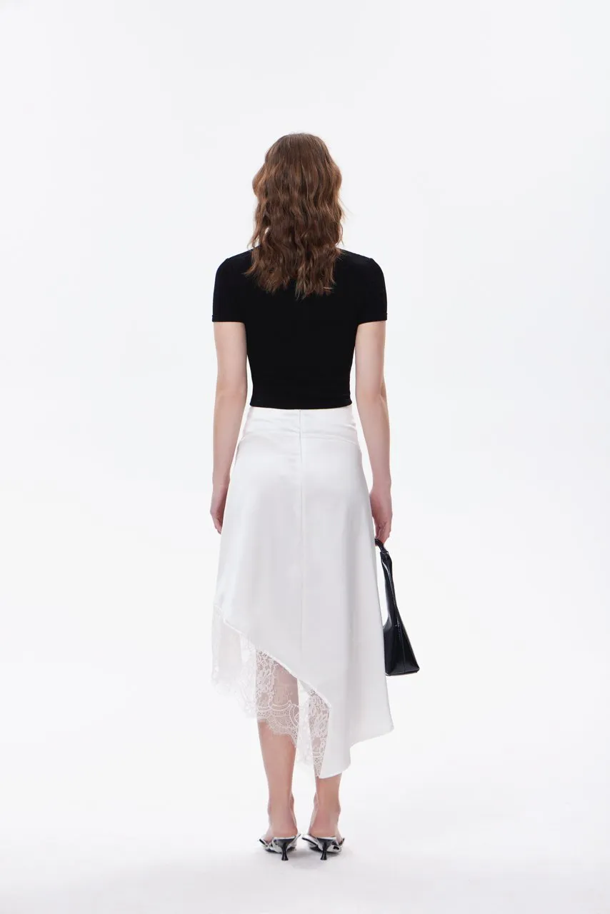 White Lace Patchwork Irregular Half-Length Skirt
