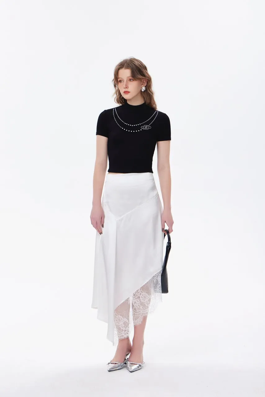 White Lace Patchwork Irregular Half-Length Skirt