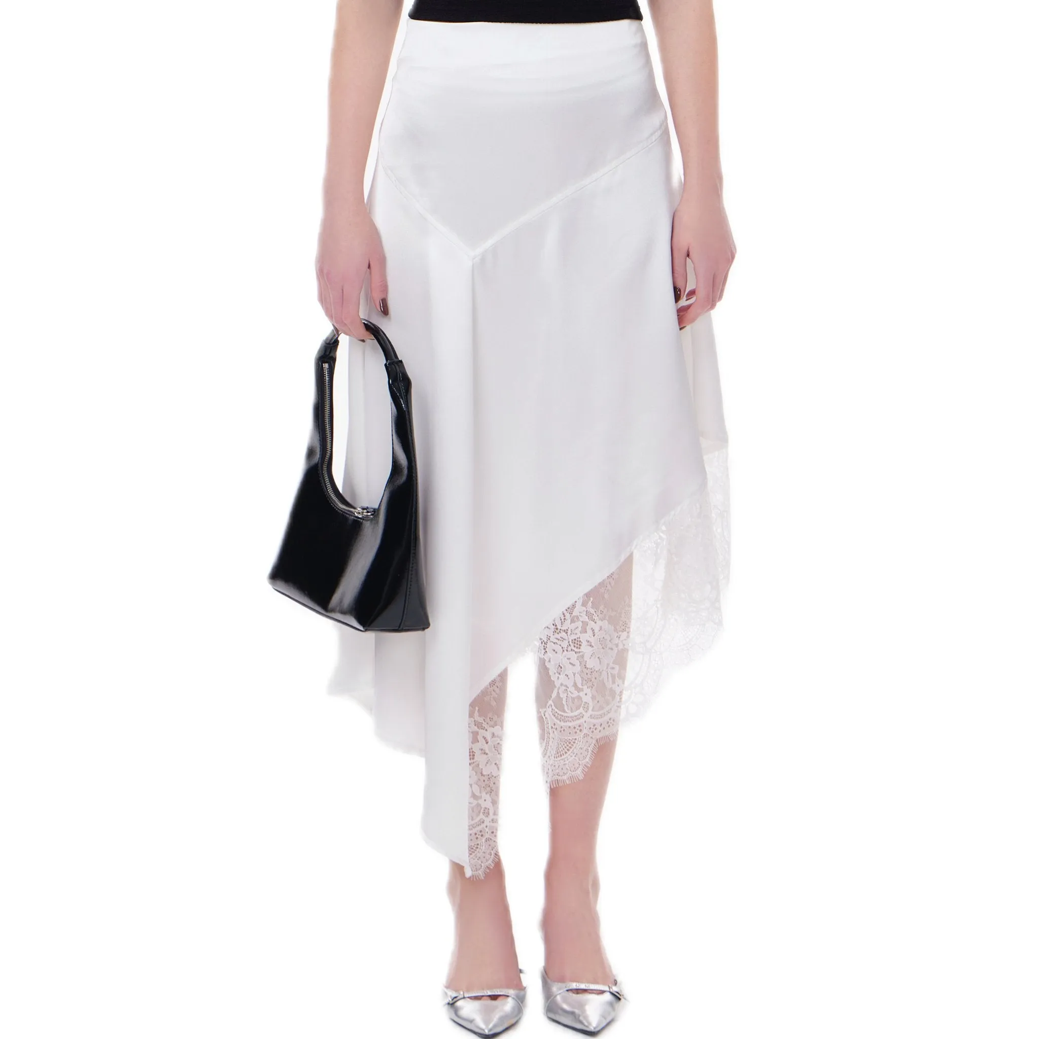 White Lace Patchwork Irregular Half-Length Skirt