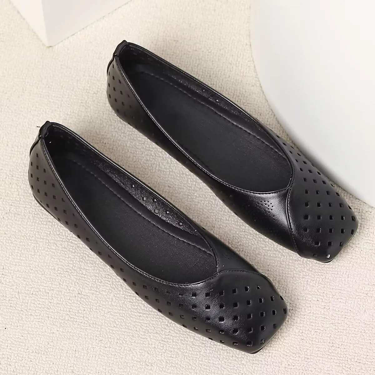 Women Summer Mary Jane Flats Breathable Low Heel Fashion Dress Shoes Square Toe Buckle Strap Casual Office Beach Shoes