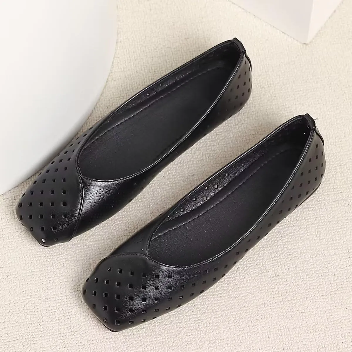 Women Summer Mary Jane Flats Breathable Low Heel Fashion Dress Shoes Square Toe Buckle Strap Casual Office Beach Shoes