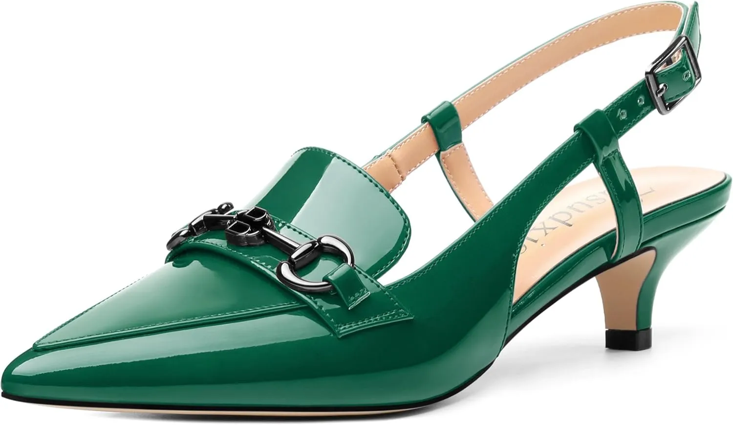 Women's Slingback Patent Leather Pointed Toe Kitten Low Heel Pumps Shoes for Women Dress Work Office Casual 1.5 Inch