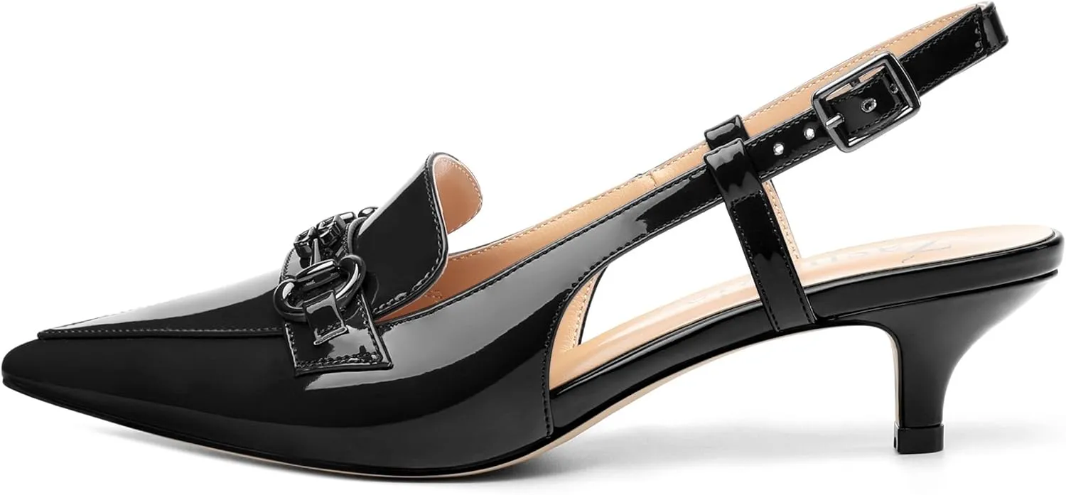 Women's Slingback Patent Leather Pointed Toe Kitten Low Heel Pumps Shoes for Women Dress Work Office Casual 1.5 Inch