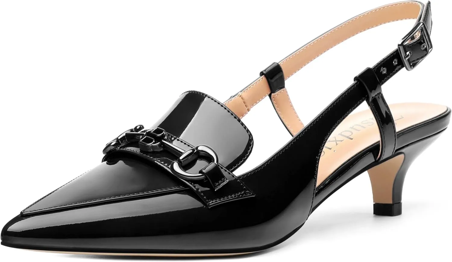 Women's Slingback Patent Leather Pointed Toe Kitten Low Heel Pumps Shoes for Women Dress Work Office Casual 1.5 Inch
