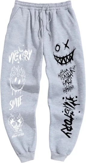 ZAFUL Men's Sweatpants Tapered Gym Running Workout Pants Cartoon Face Print Athletic Drawstring Joggers with Pockets
